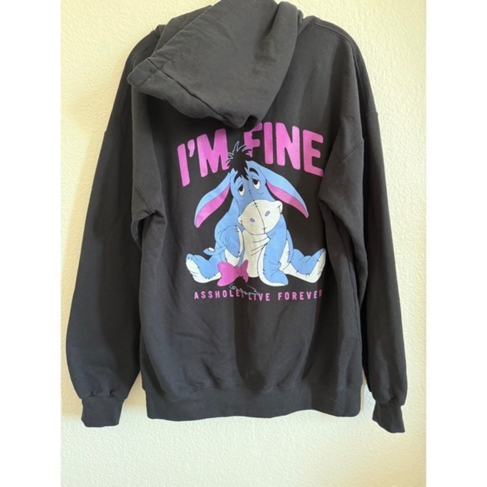 Assholes*s Live Forever Eeyore I'M FINE Black Graphic Hoodie Mens Large - Picture 1 of 7